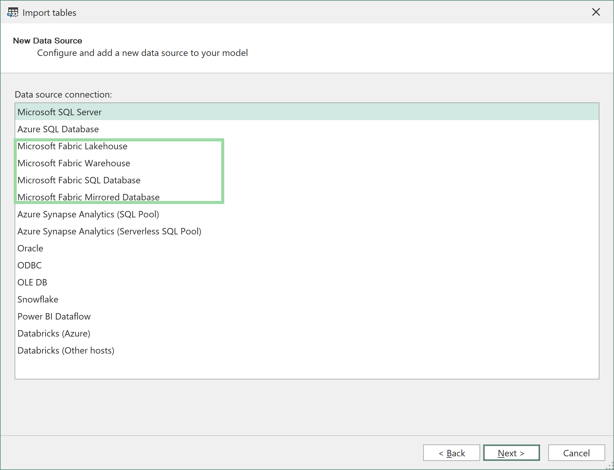 Import Table Wizard Fabric
